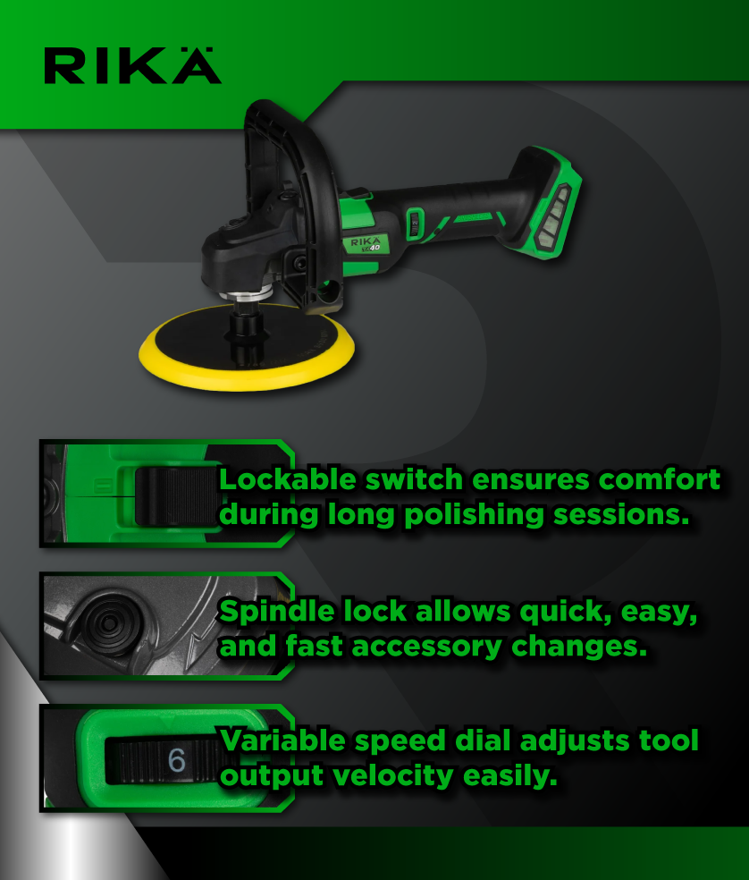 Rikä RK40 40V Cordless Rotary Car Polisher | 180mm Pad | Brushless Motor | Body Only