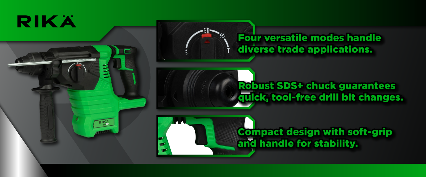 Rikä RK40 40V Cordless SDS-Plus Rotary Hammer Drill | 2.4 J Impact Energy | Brushless Motor | Body Only