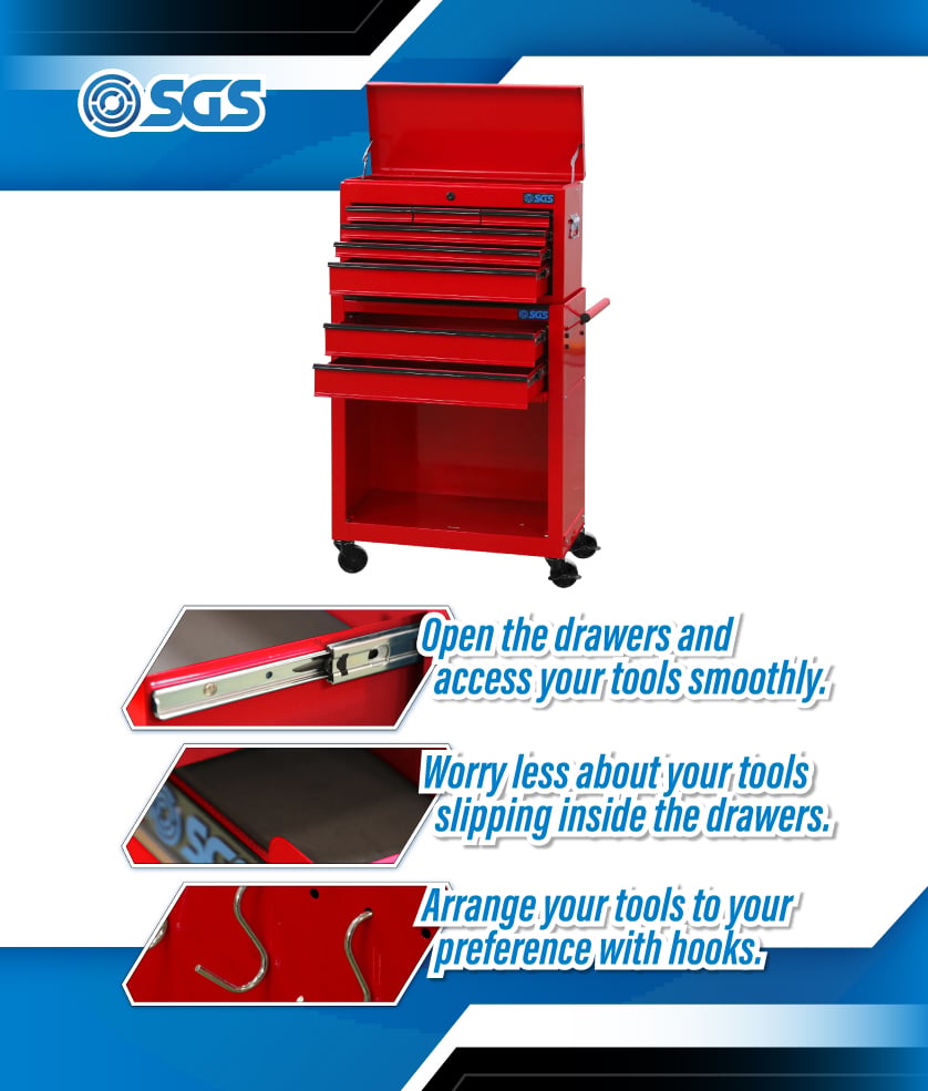 SGS Mechanics 8 Drawer Tool Box Chest & Roller Cabinet | Red