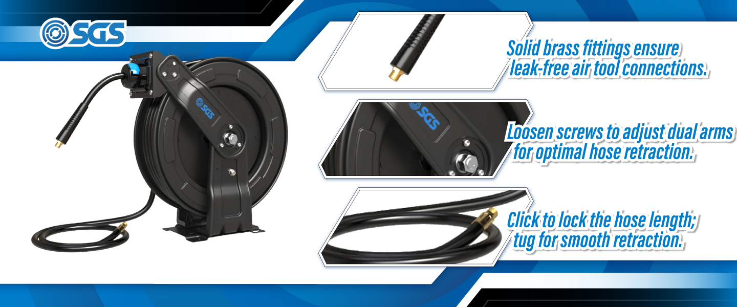 SGS Wall-Mountable Auto Air Hose Reel | 20m | Open Frame