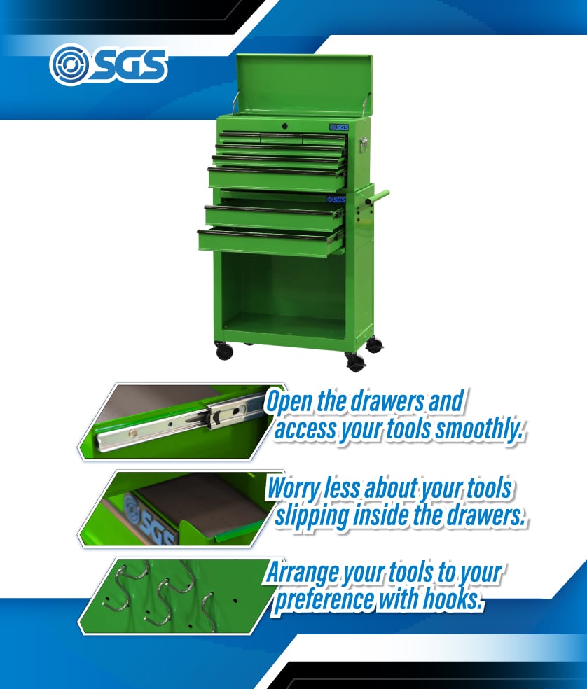 SGS Mechanics 8 Drawer Tool Box Chest & Roller Cabinet | Green