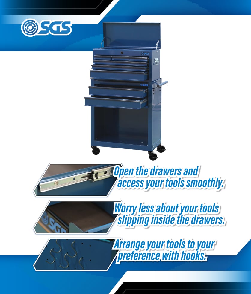 SGS Mechanics 8 Drawer Tool Box Chest & Roller Cabinet | Blue
