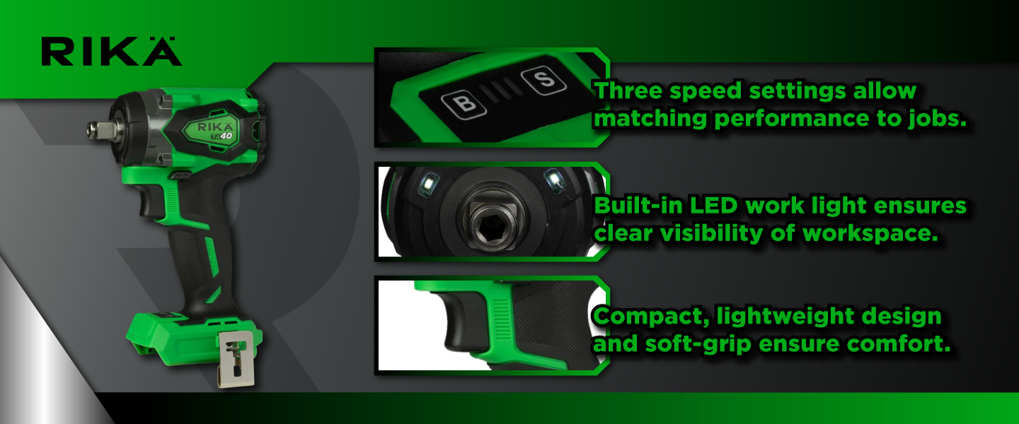 Rikä RK40 40V 1/2in Cordless Compact Impact Wrench | 480Nm Nut-Busting Torque | Friction Ring | Brushless Motor | Body Only