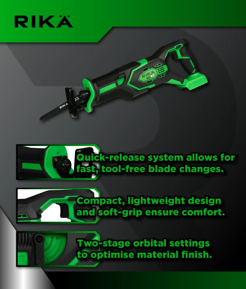 Rikä RK40 40V Cordless Reciprocating Saw | Brushless Motor | Body Only