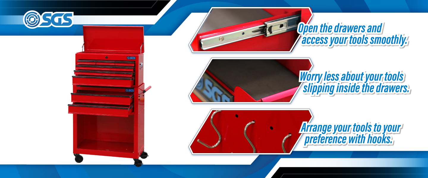 SGS Mechanics 8 Drawer Tool Box Chest & Roller Cabinet | Red