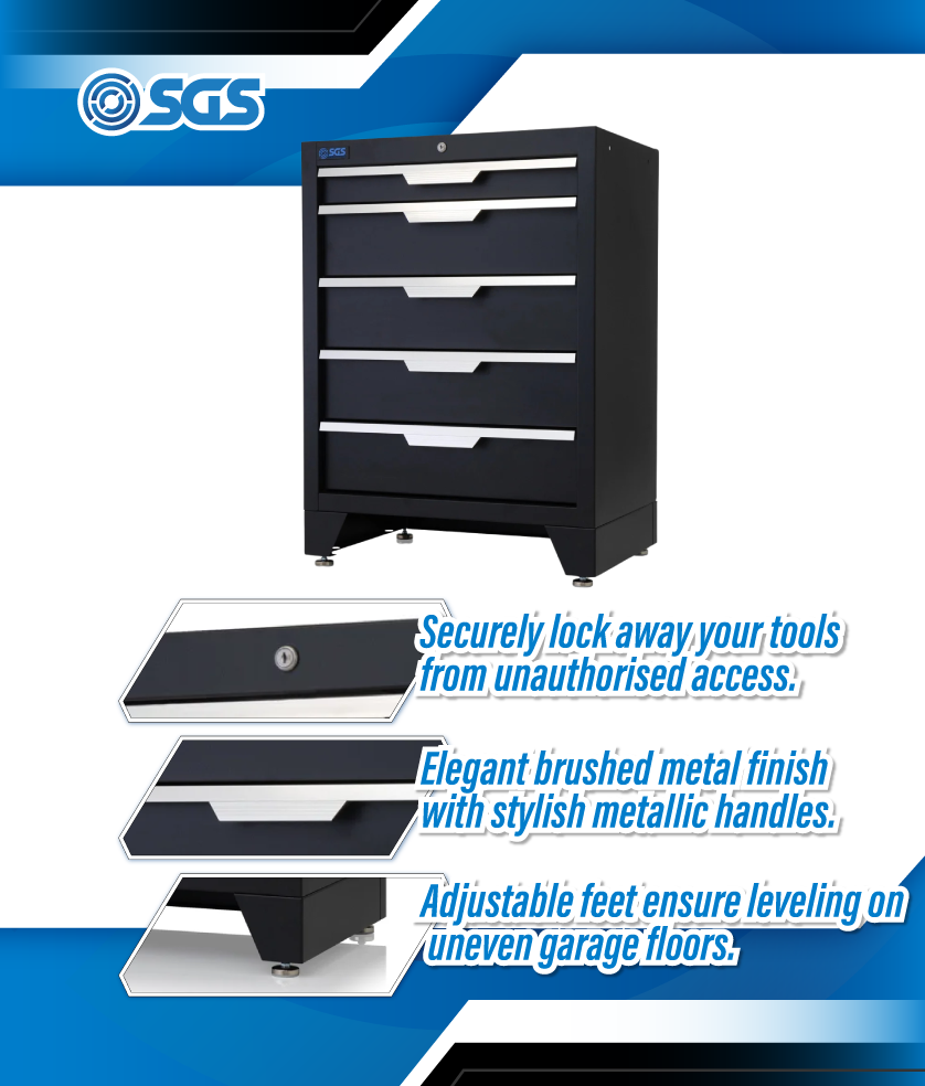 SGS 5 Drawer Floor Cabinet for Garage Storage System | Worktop Sold Separately