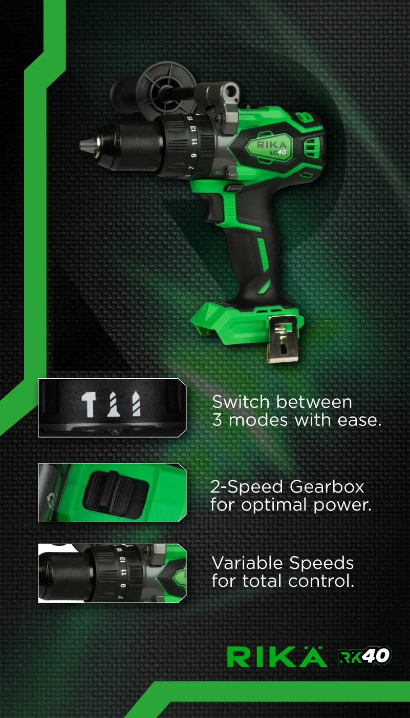 Rikä RK40 40V Cordless Combi Drill | 150Nm | Brushless Motor | Body Only