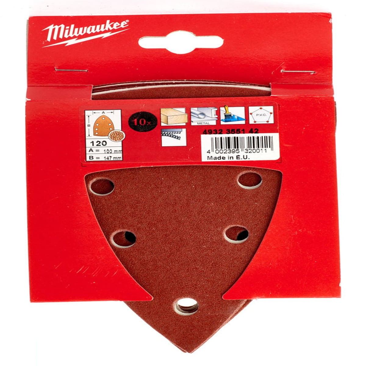 Milwaukee 4932355142 Standard Delta Sanding Sheets for Delta Sanders 100 x 147 mm -10pcs-100 x 147 mm GR120