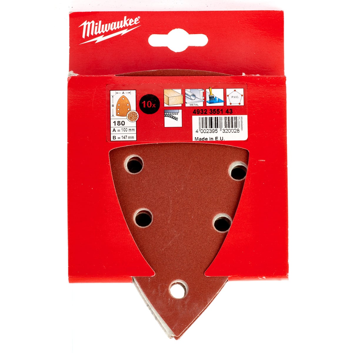 Milwaukee Standard Delta Sanding Sheets for Delta Sanders 100 x 147 mm -10pcs-100 x 147 mm GR180