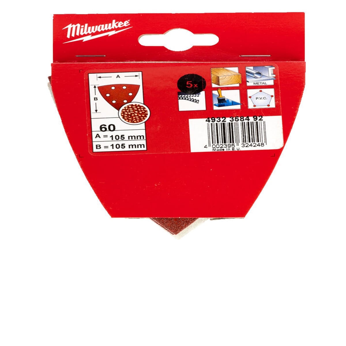 Milwaukee Standard Delta Sanding Sheets for Delta Sanders 105 x 105 mm -5pcs-105 x 105 mm GR60