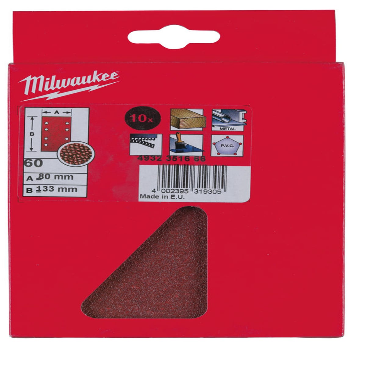 Milwaukee 4932351666 Standard Rectangular Sanding Sheets for Sanders 80 x 133mm -10pcs-80 x 133 mm GR60