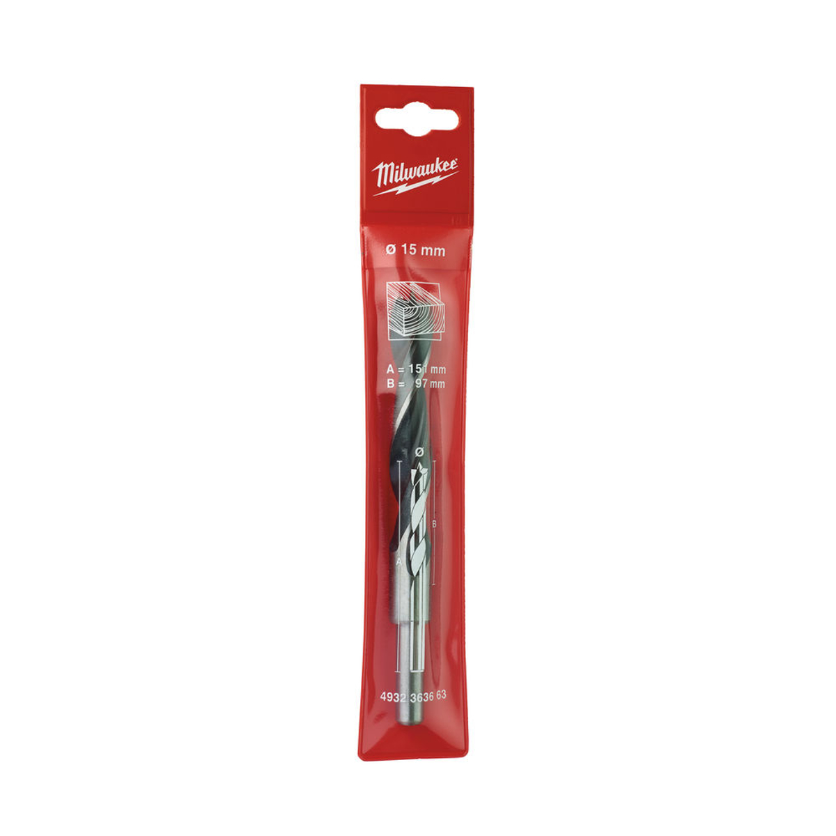 Milwaukee 4932363663 Brad Point Drill Bit-15mm x 151mm - 1pc