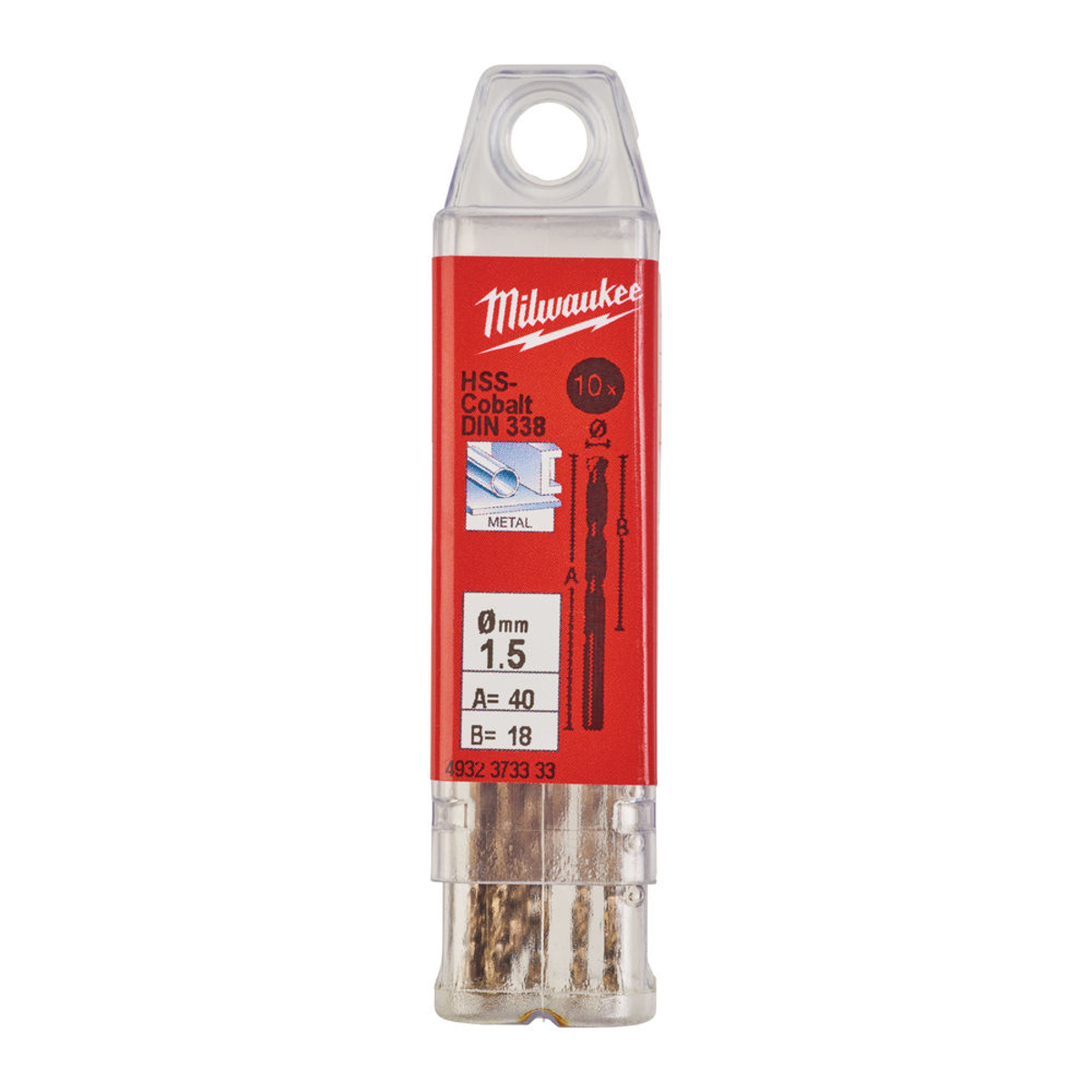Milwaukee HSS-G Cobalt Drill (DIN338) - 10pcs-1.5 x 40 mm
