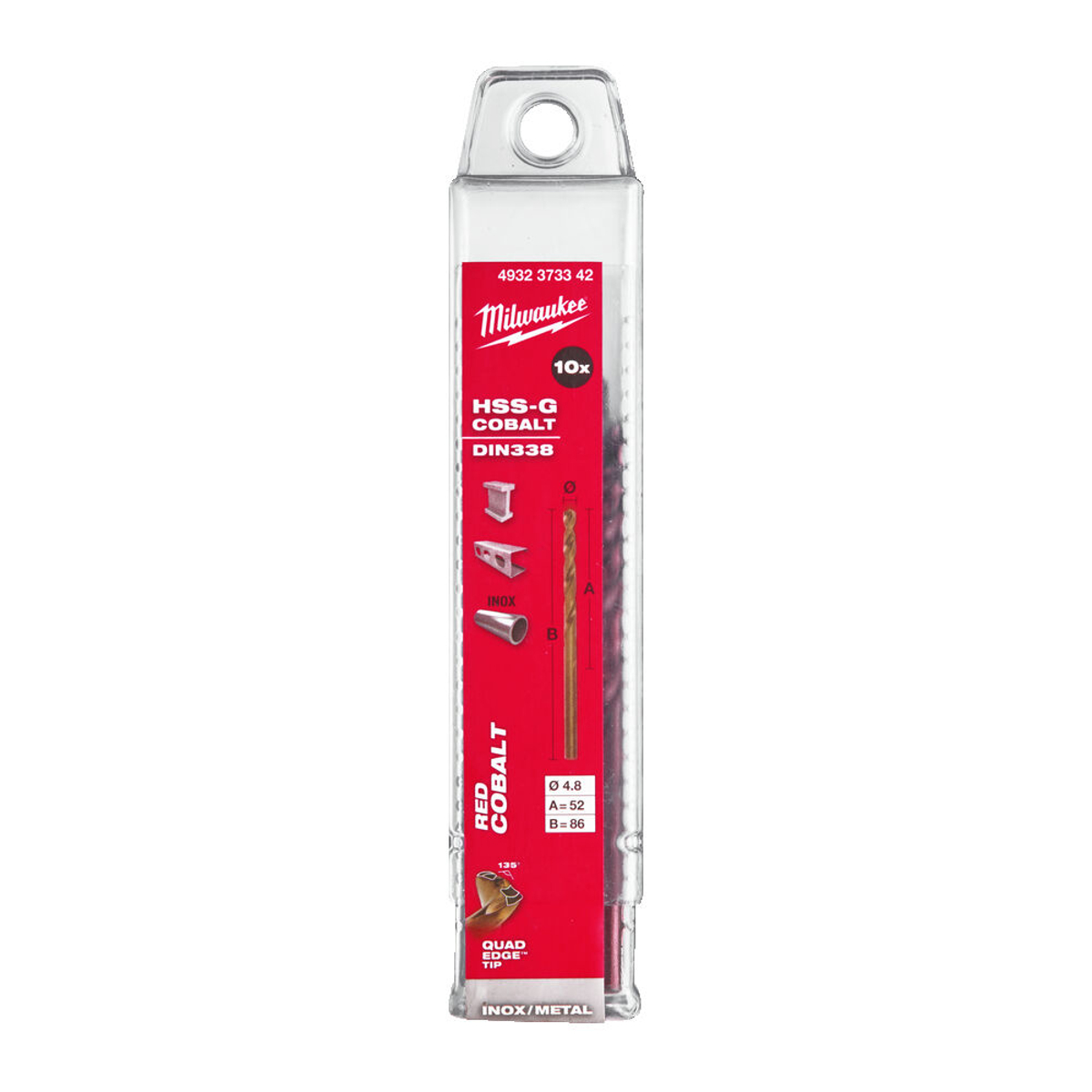 Milwaukee HSS-G Cobalt Drill (DIN338) - 10pcs-4.8 x 86 mm