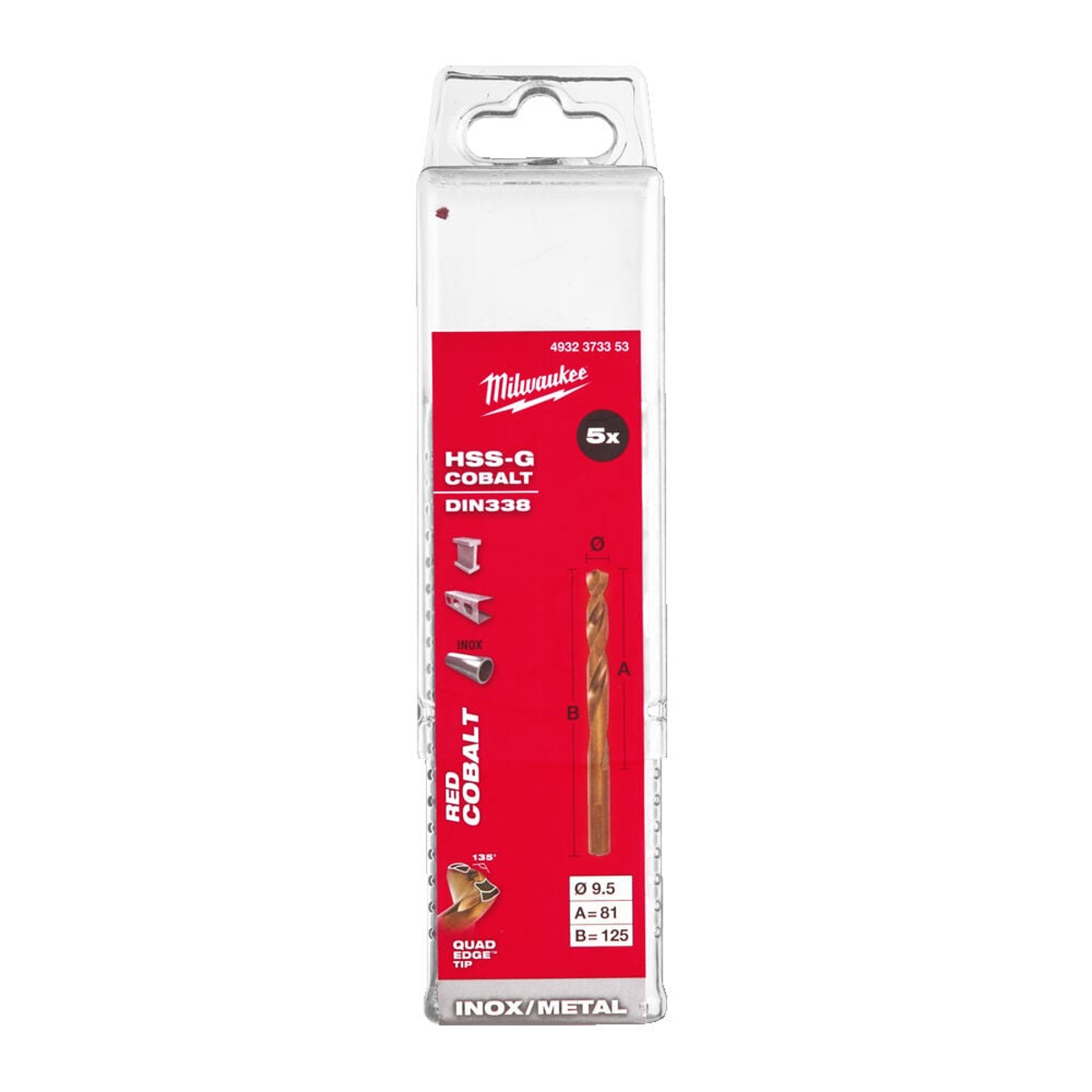 Milwaukee HSS-G Cobalt Drill Bits (DIN338) - 5pcs-9.5 x 125 mm