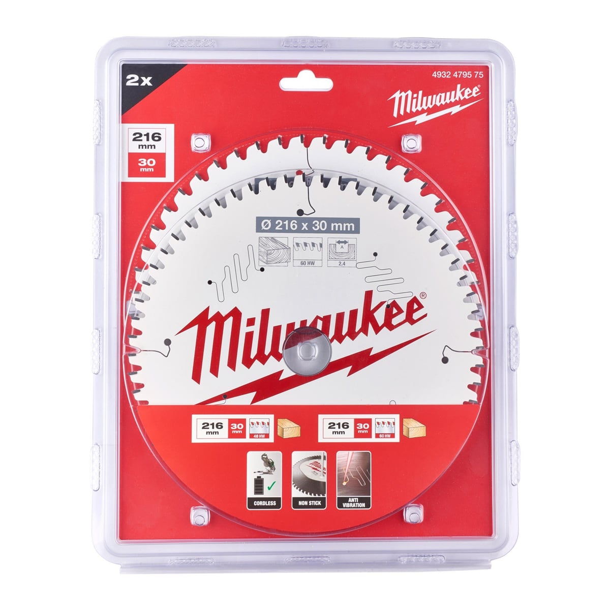 Milwaukee 4932479575 216mm x 30mm Circular Saw Blade Twinpack