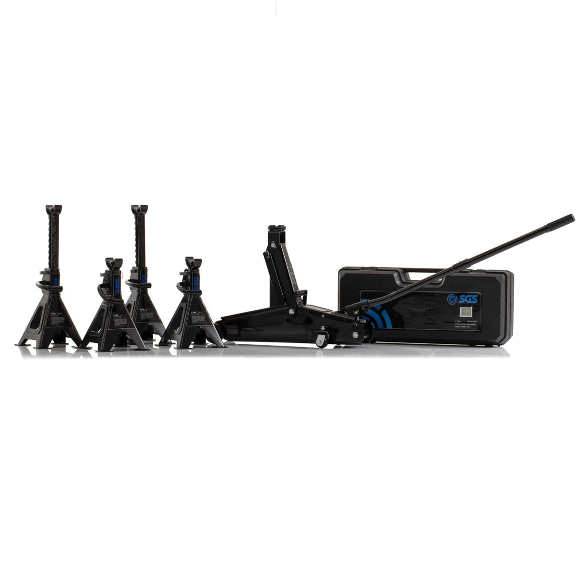 SGS 2 Tonne Car Trolley Jack | Carry Case| 4x Ratchet Axle Stands