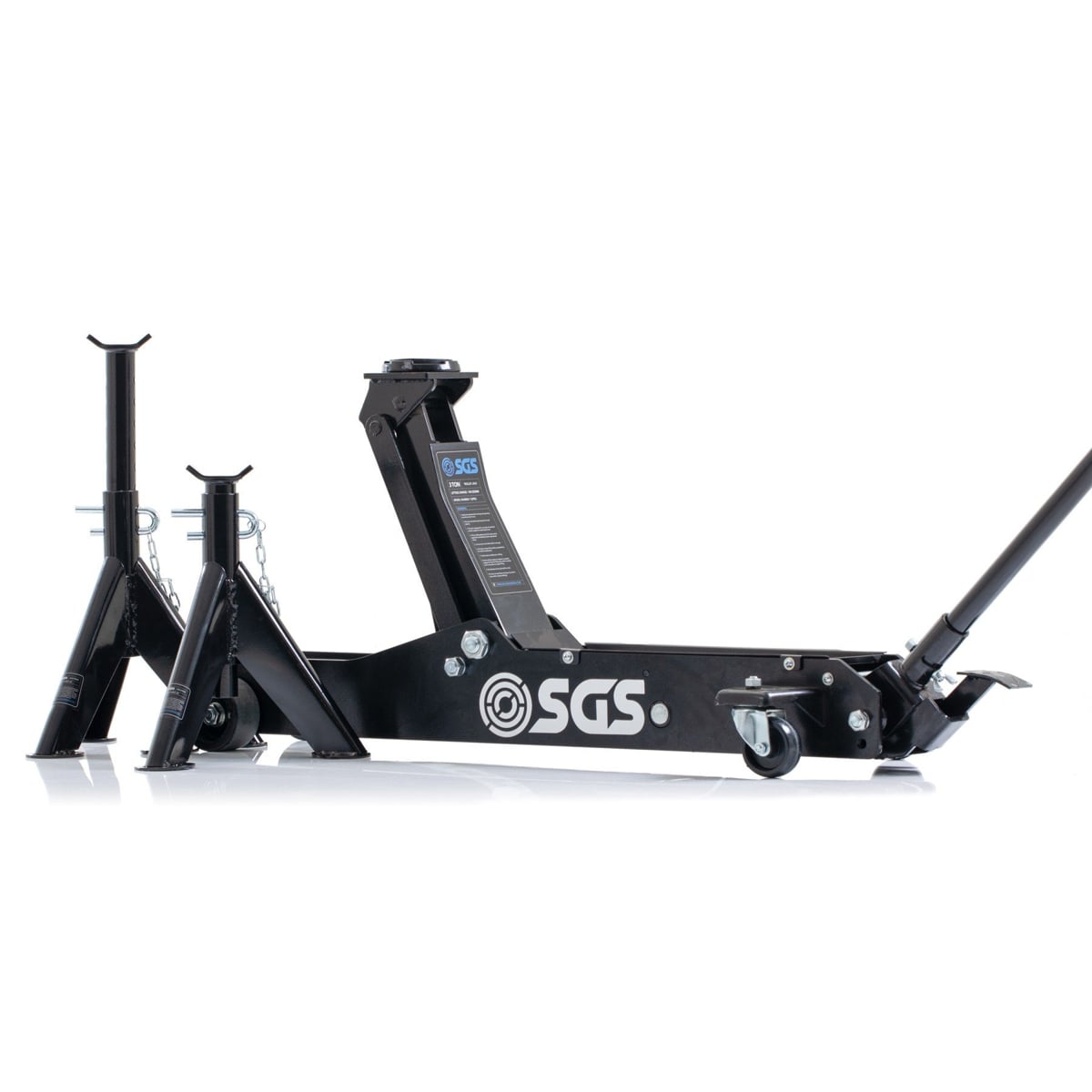 SGS 3 Tonne Long Reach Service Trolley Jack | 2x 3 Tonne Axle Stands
