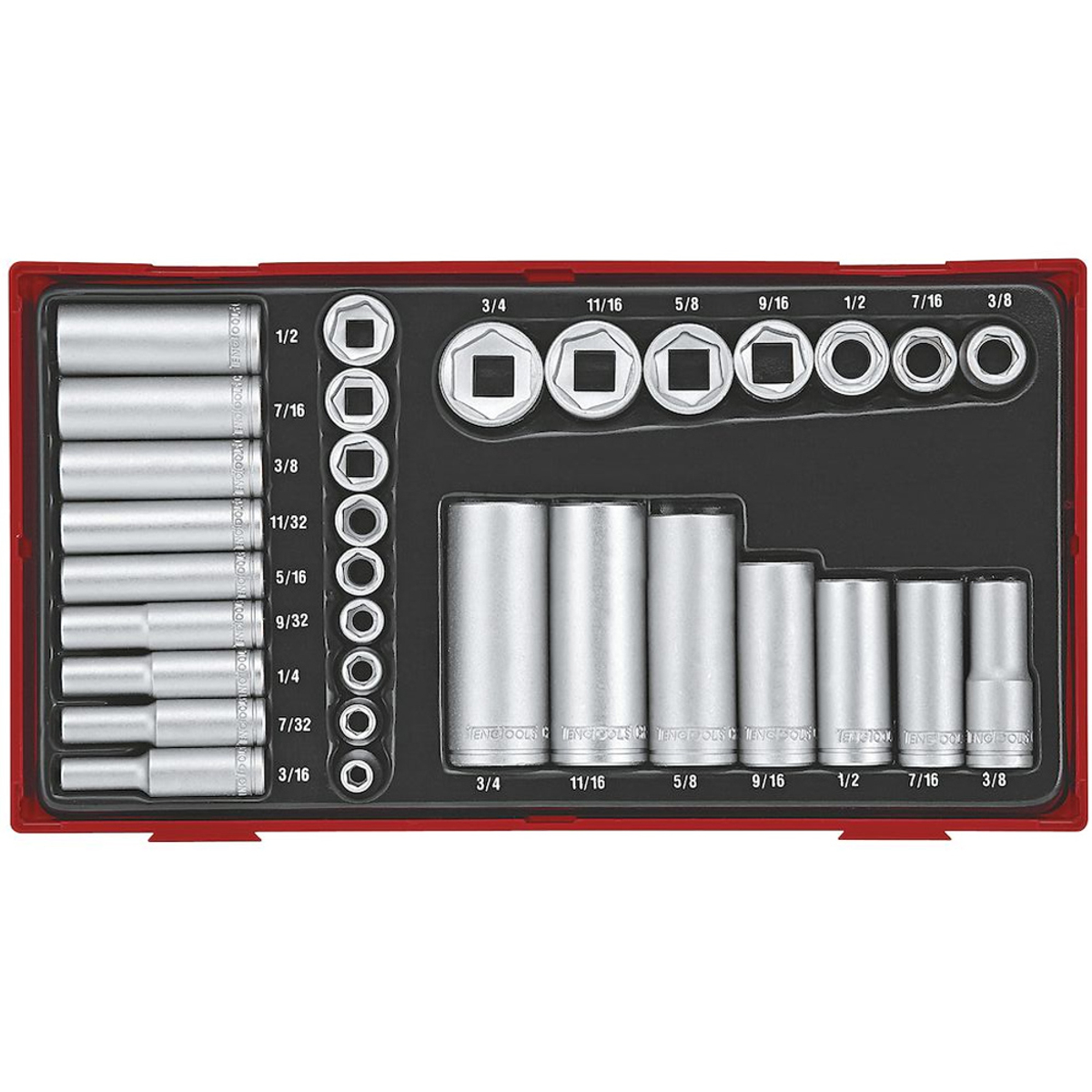 Teng Tools 1/4in & 3/8in Socket Set AF 6 pt TT1 32 Pieces