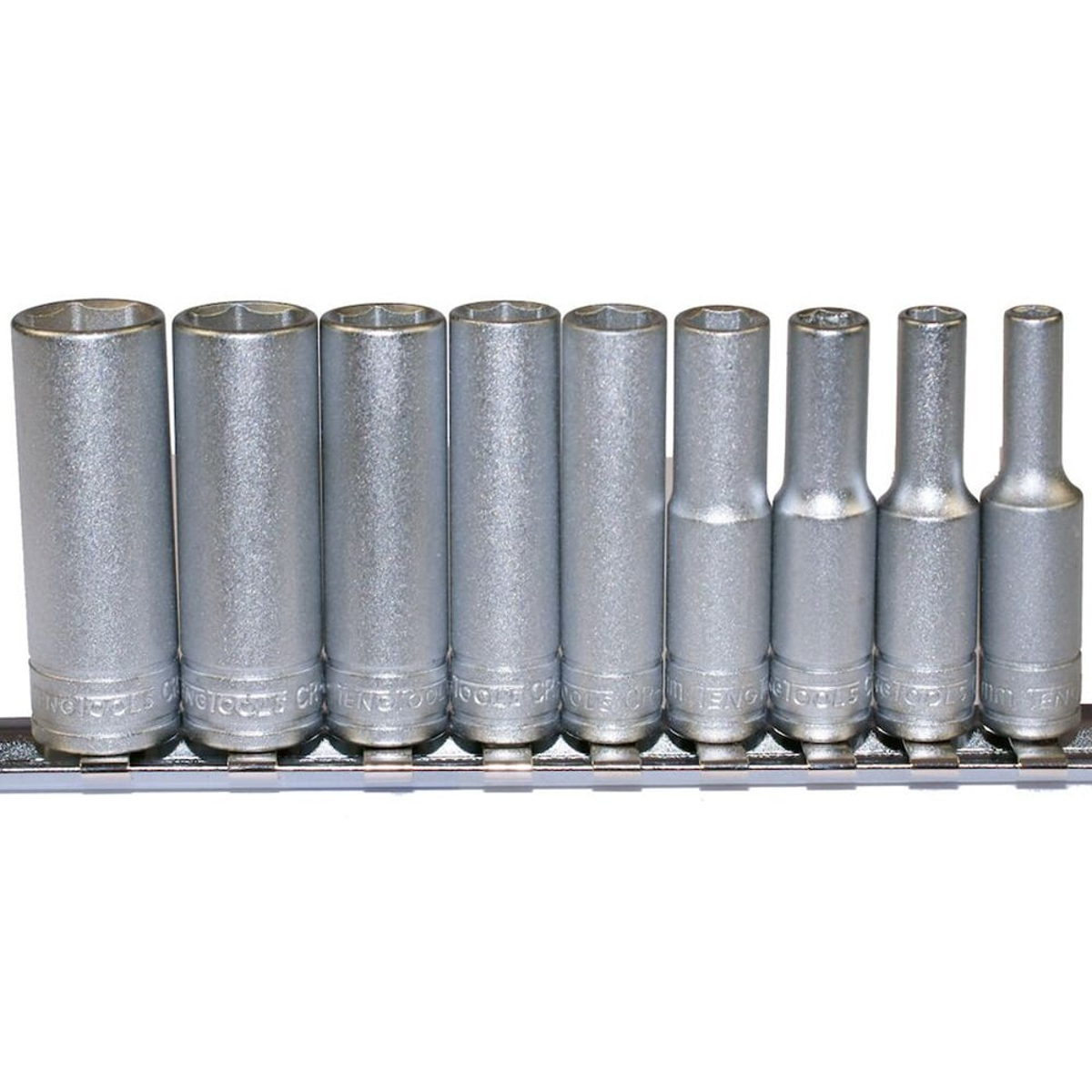 Teng Tools 1/4in Deep Socket Clip Rail Set 6 pt 9 Pieces