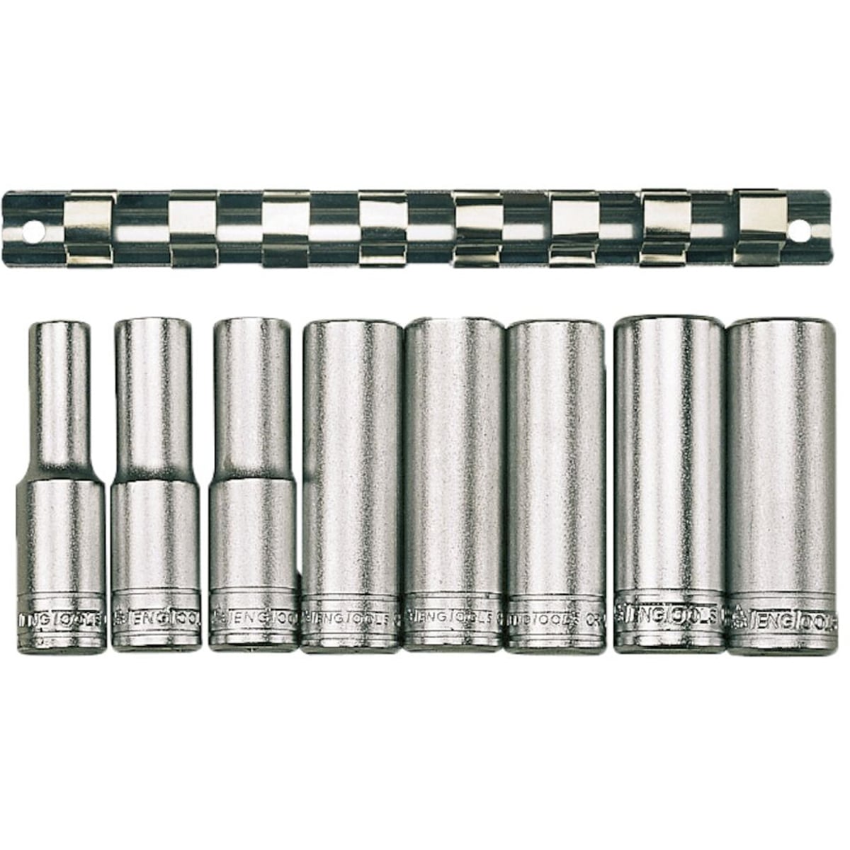Teng Tools 1/2in Deep Socket Clip Rail Set 12 pt 8 Pieces
