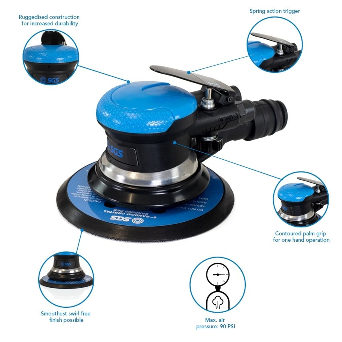 6" Dual Action Random Orbital Palm Air Sander