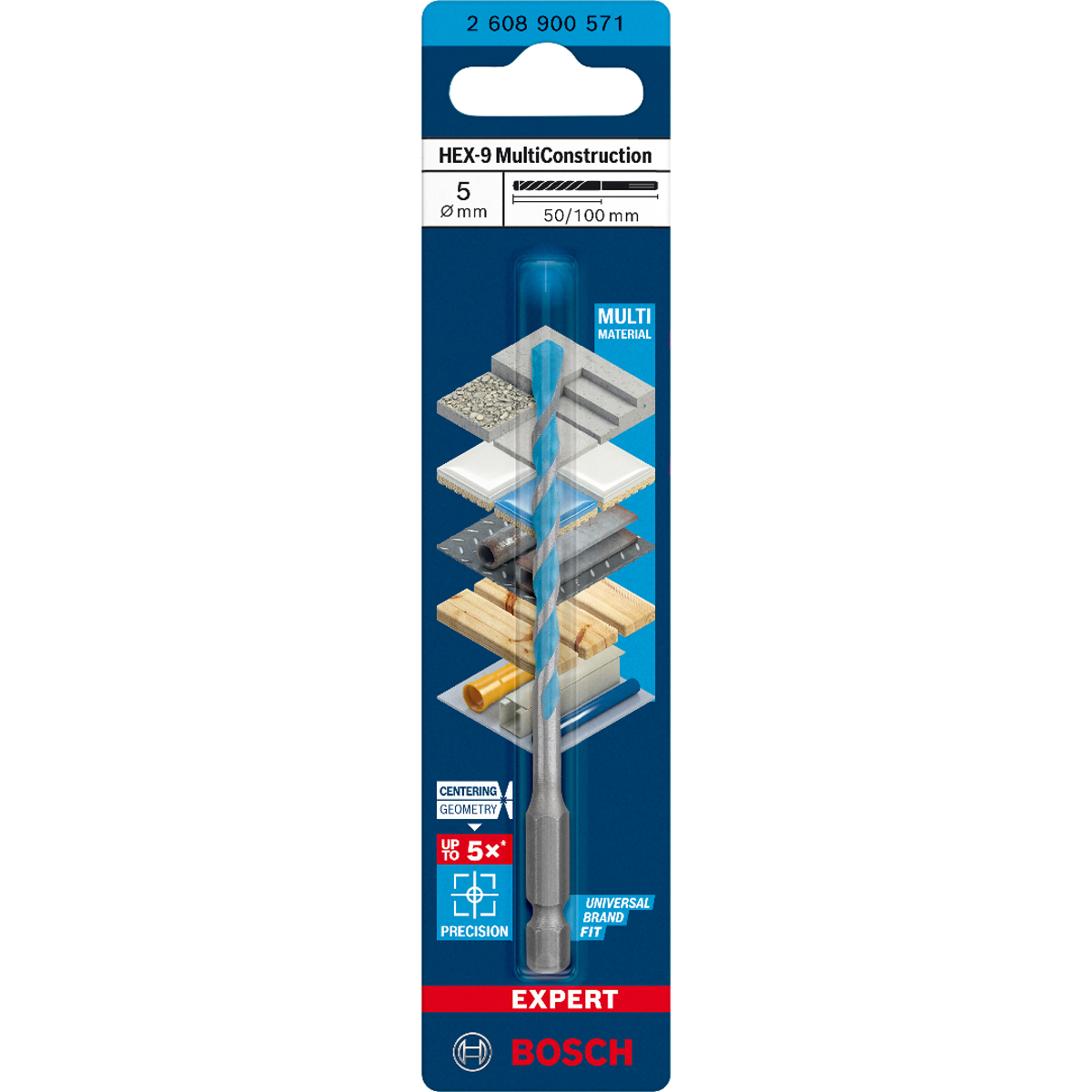 Bosch Expert MultiConstruction HEX-9 Drill Bit 5 x 50 x 100 mm 2608900571