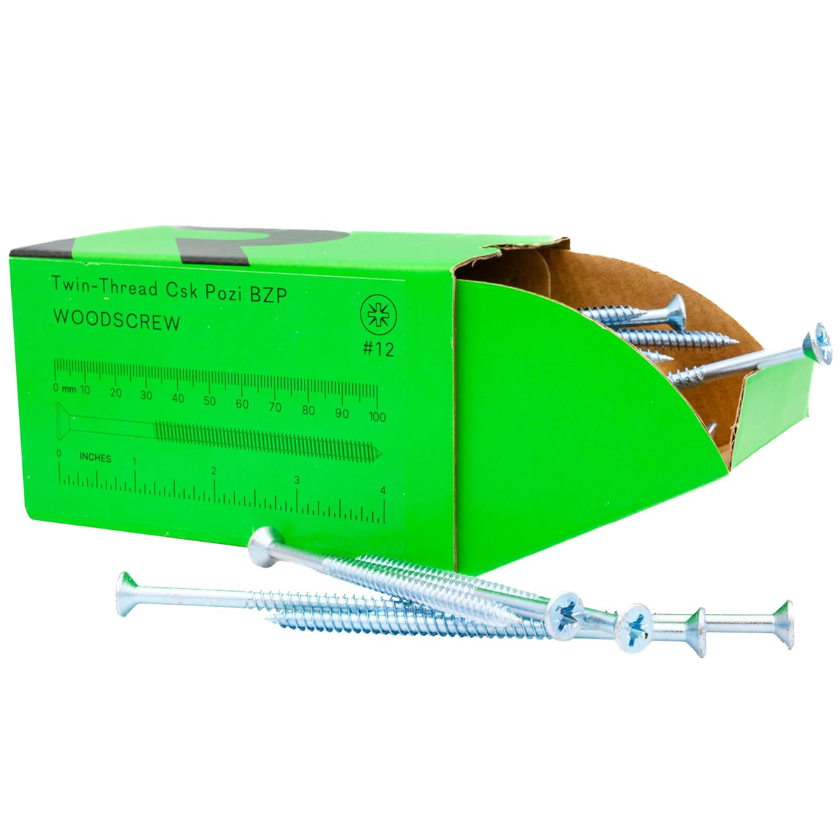 Rikä TWSR044 Woodscrew Twin-Thread CSK BZP 12 x 4in 100pk
