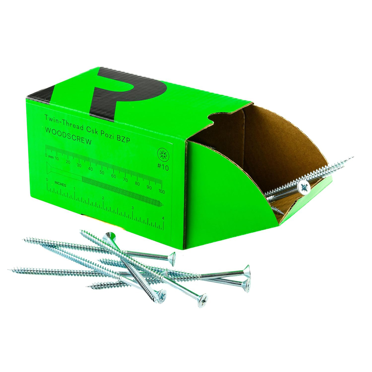 Rikä TWSR037 Woodscrew Twin-Thread CSK BZP 10 x 4in 100pk