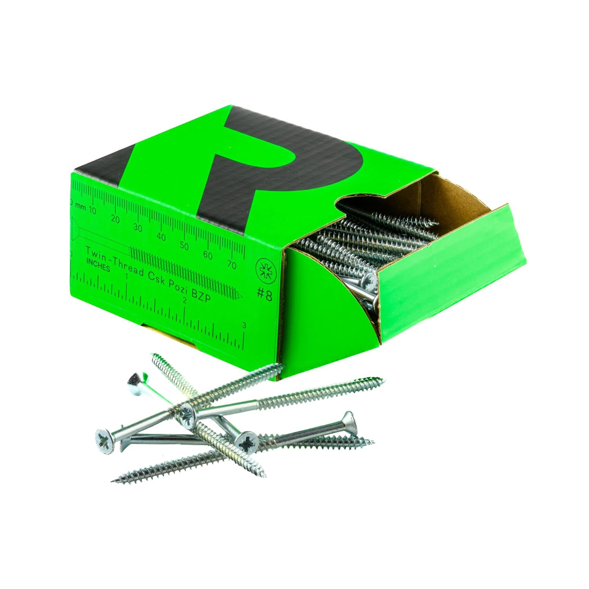 Rikä TWSR026 Woodscrew Twin-Thread CSK BZP 8 x 3in 100pk
