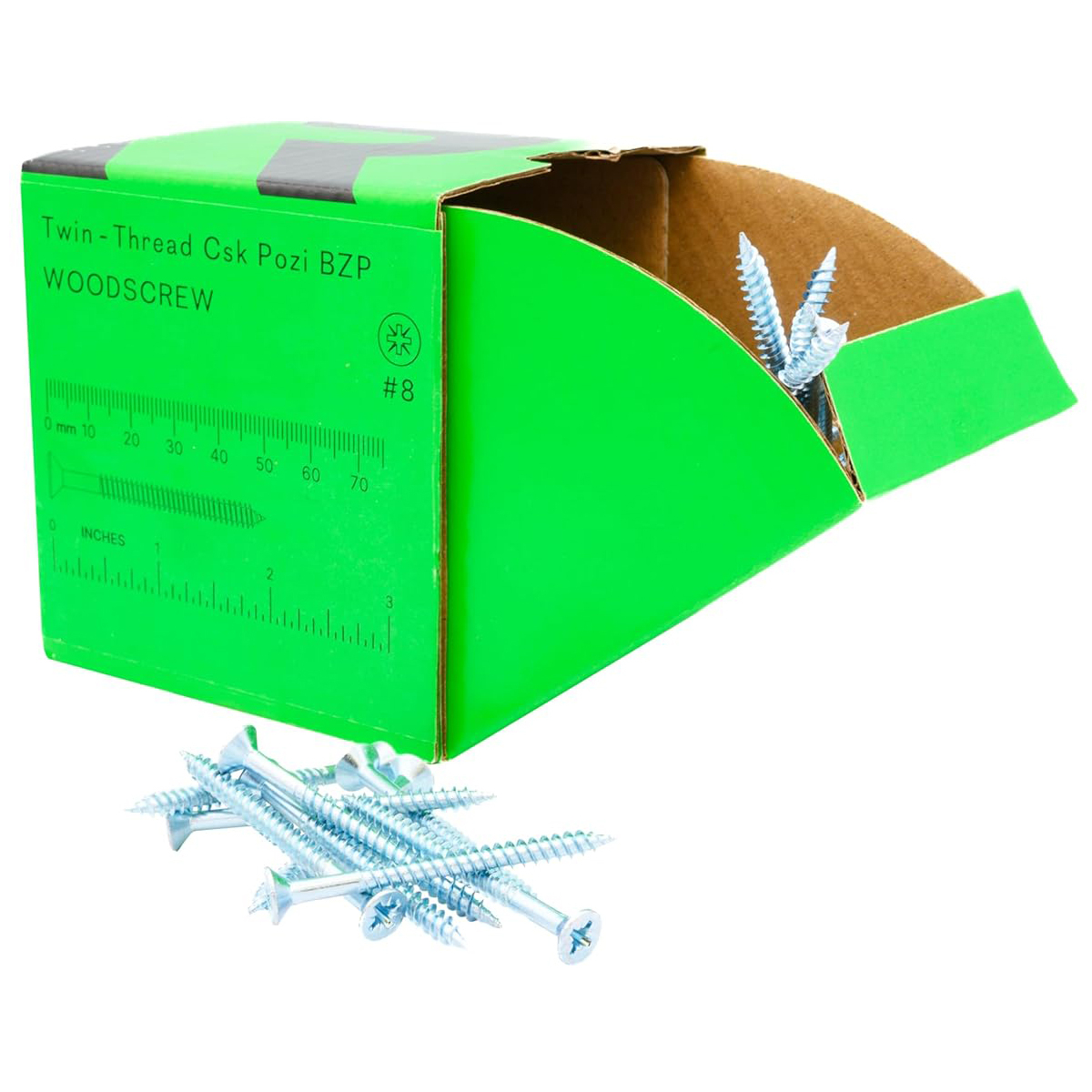 Rikä TWSR023 Woodscrew Twin-Thread CSK BZP 8 x 2in 200pk