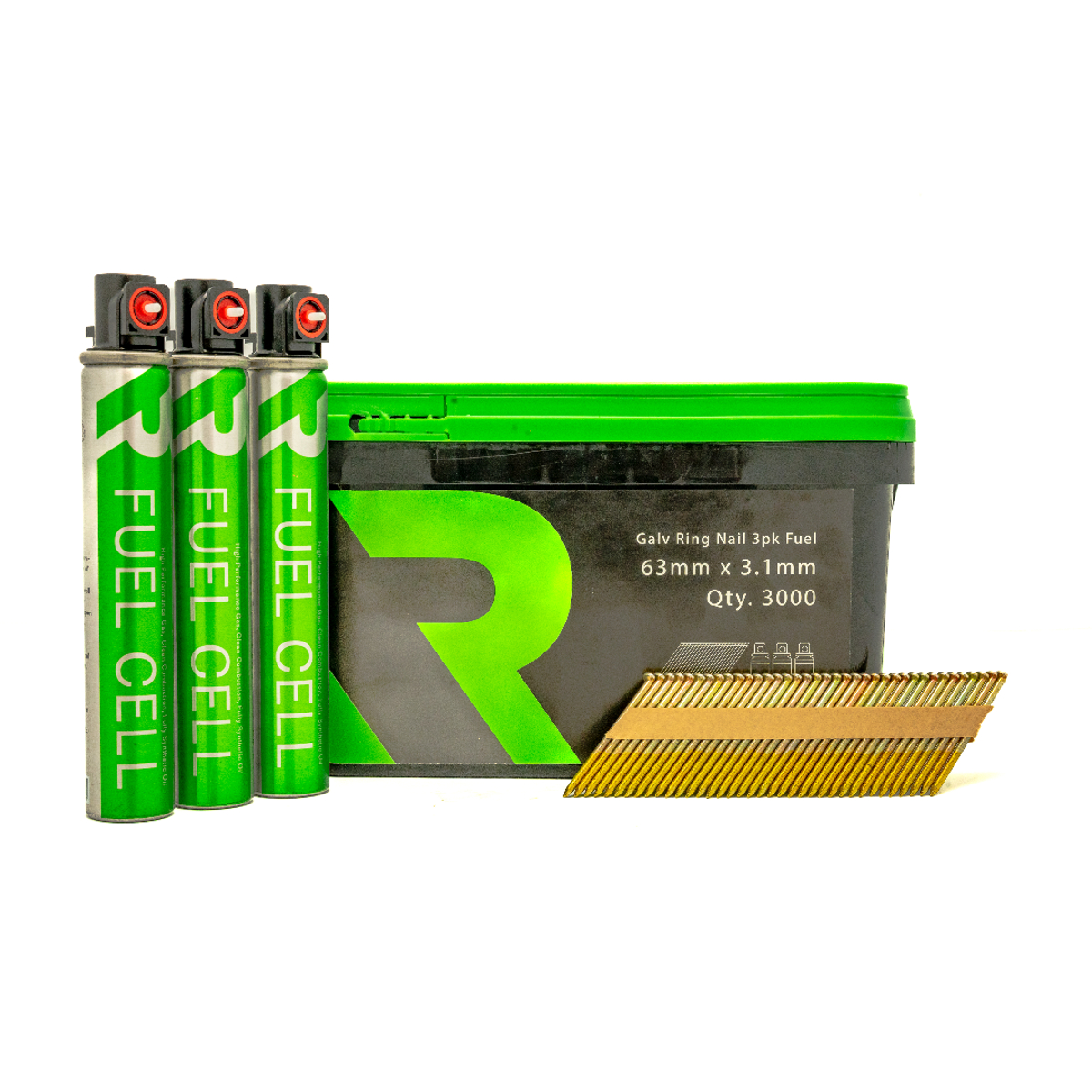 Rikä FFNR004 1st Fix Collated Nails Galv Ring 63 x 3.1mm 3000pk (3pk Fuel Cells)