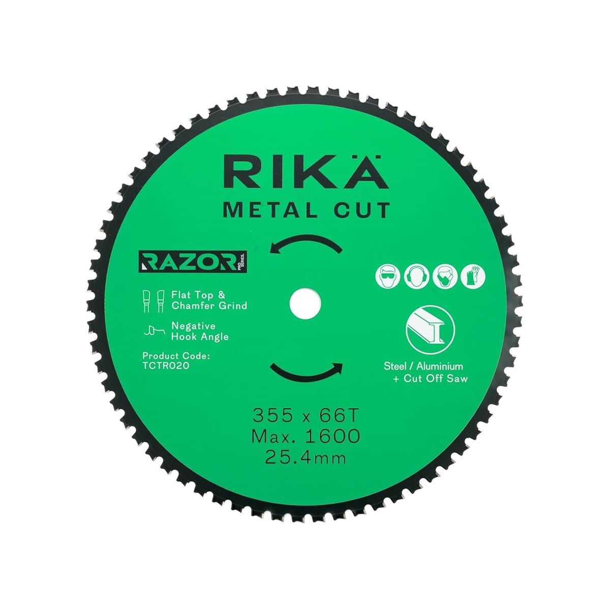 Rikä TCTR020 Razor Pro TCT Cut Off Mild Steel/Ali Saw Blade 355mm x 66T x 25.4mm