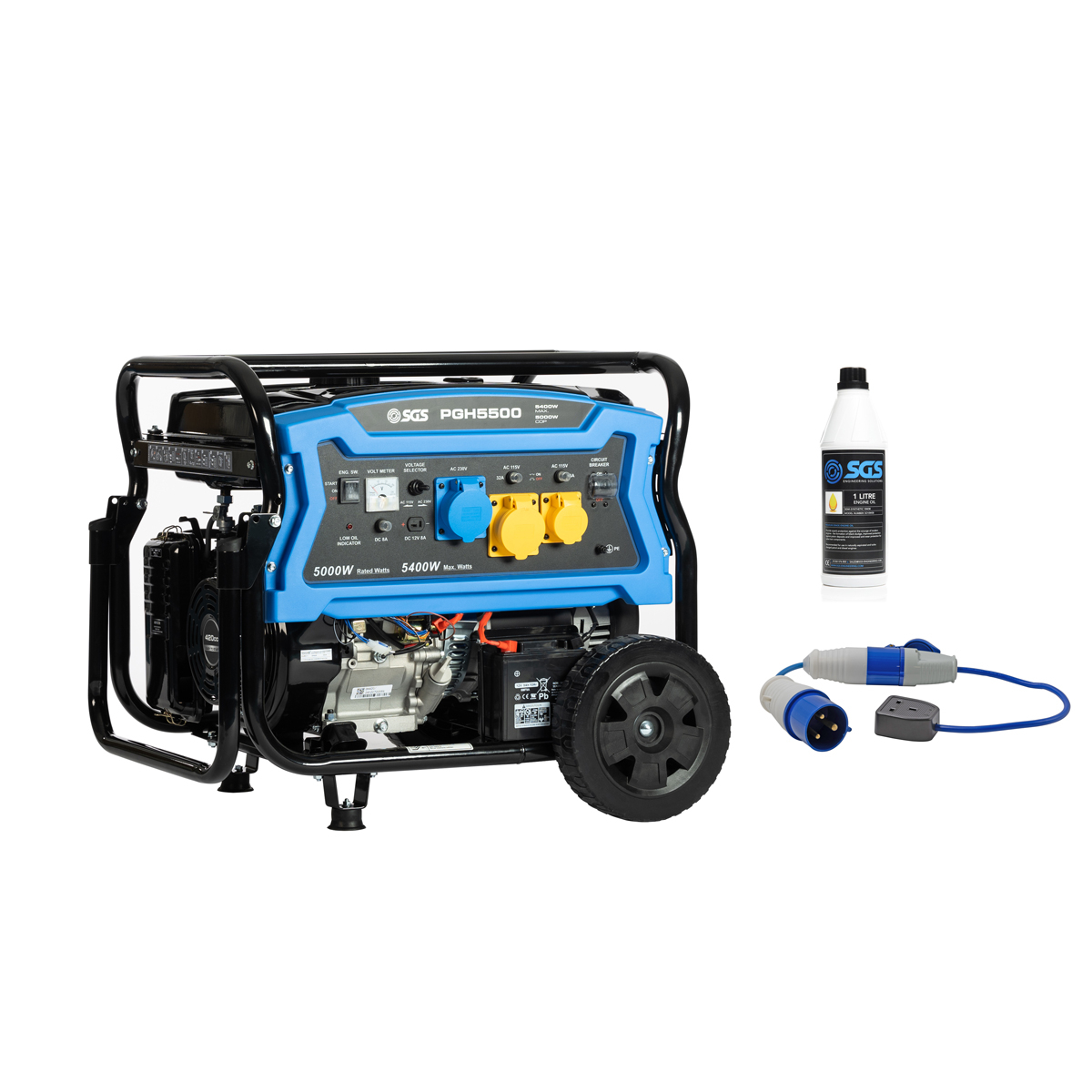 SGS 6.75 kVA Heavy-Duty Petrol Generator - 5kW 230V 115V Portable With Flylead & Oil