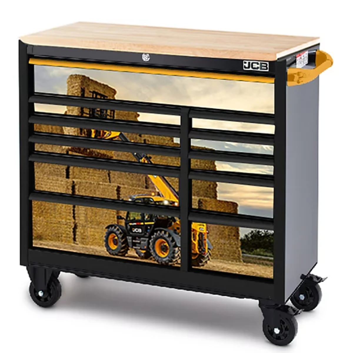 JCB 42in Roller Tool Cabinet with Hardwood Worktop Telehandler Edition