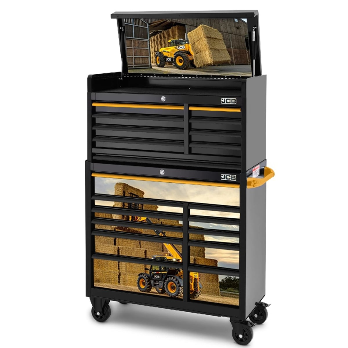 JCB 42in Roller Cabinet and Top Tool Chest Stack with Telehandler Loader Wrap