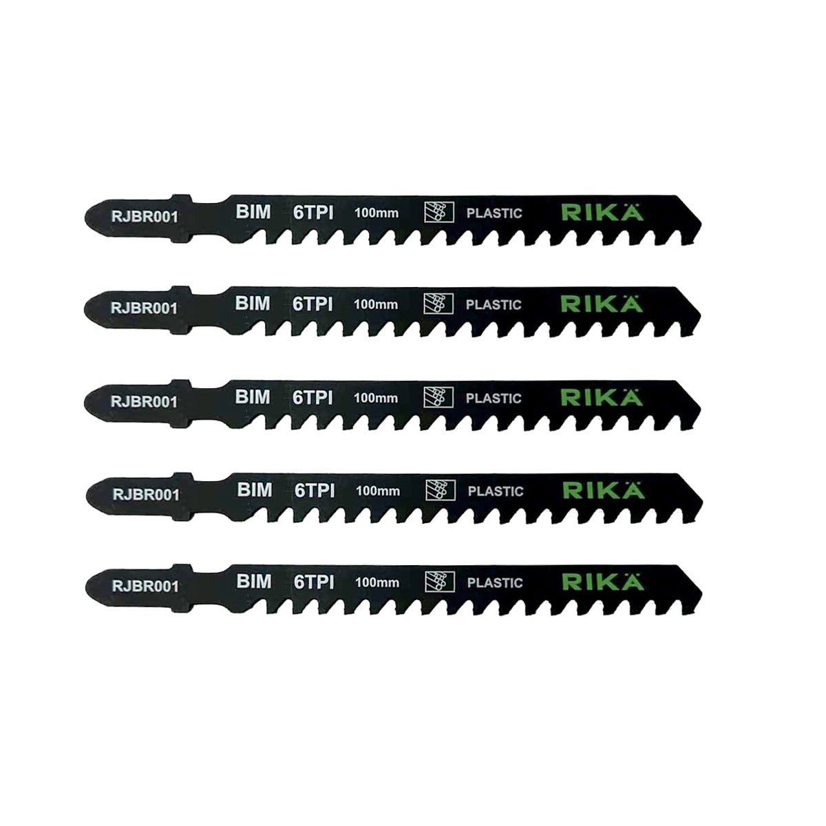 Rikä 100mm 6TPI Carbide Tipped Jigsaw Blades for Plastic, GRP and Fibre Board - Pack of 5