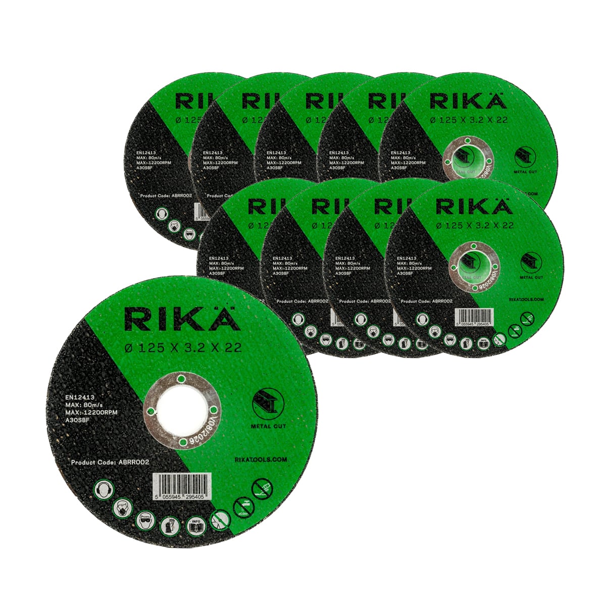 Rikä ABRR002 Metal Cutting Disc 125 x 3.2 x 22mm 10pcs