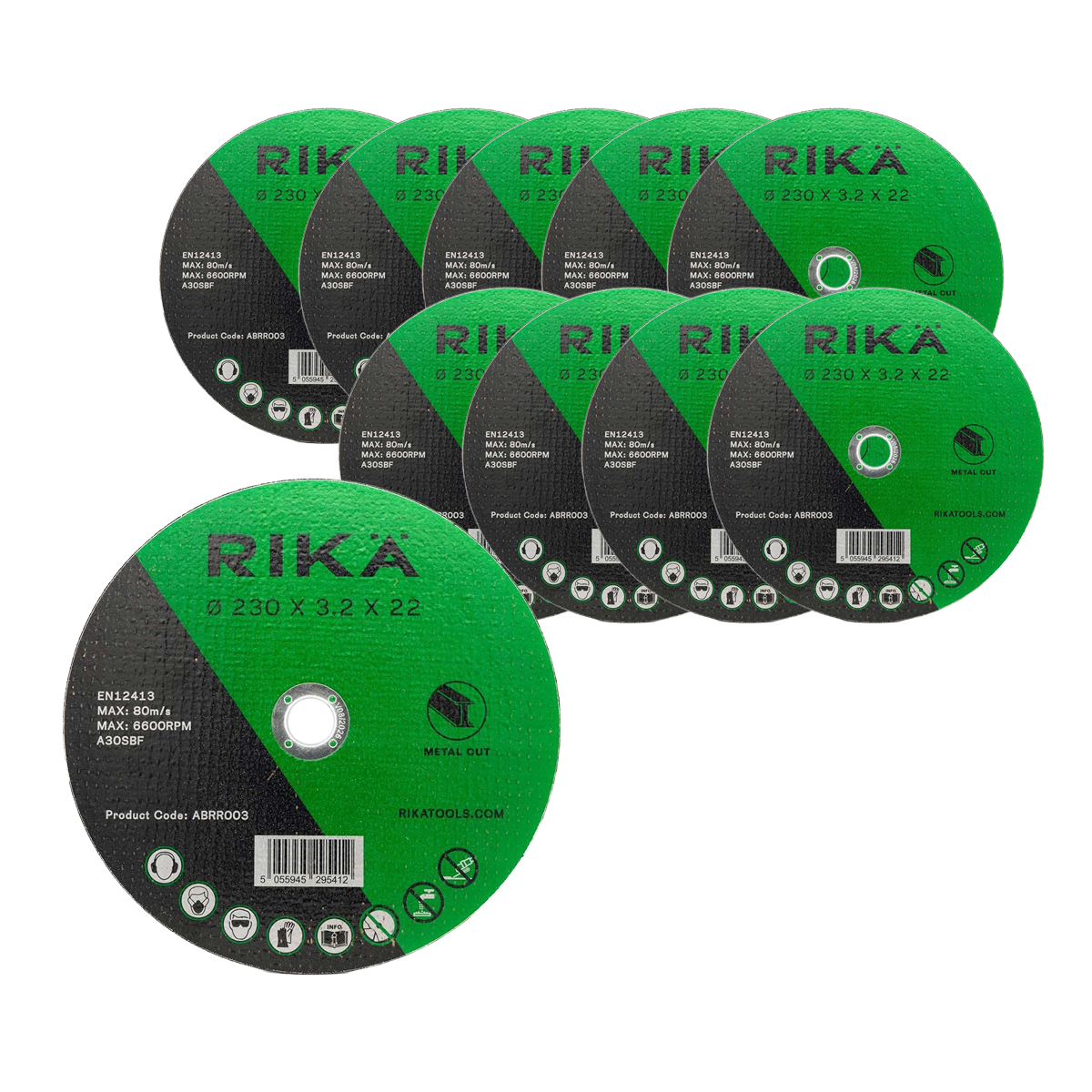 Rikä ABRR003 Metal Cutting Disc 230 x 3.2 x 22mm 10pcs