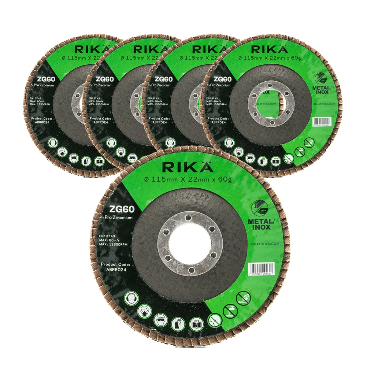 Rikä ABRR024 Flap Disc Pro Zirconium 115mm x 22mm x 60g 5pcs
