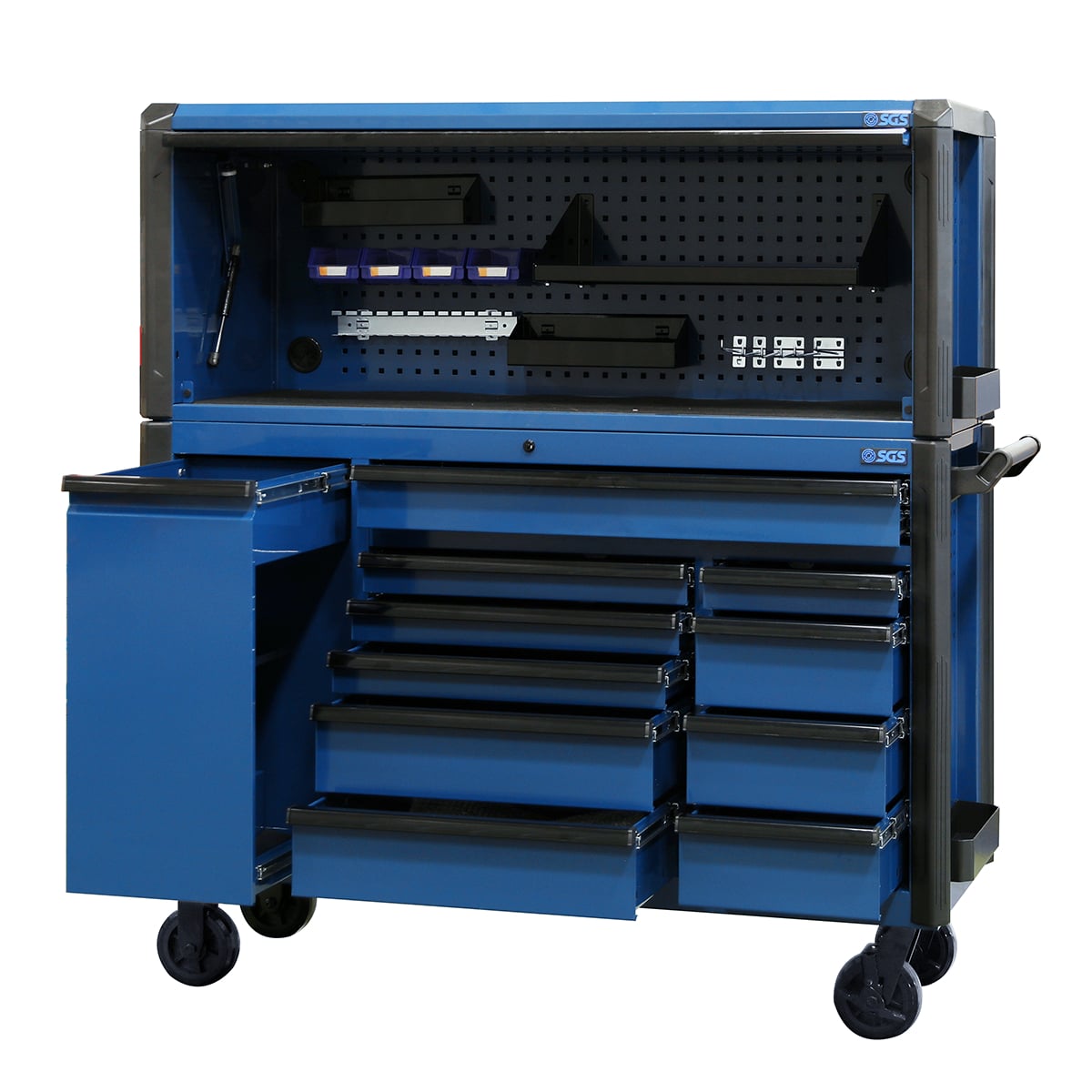 SGS 59in 11 Drawer Roller Cabinet with Top Hutch | Blue