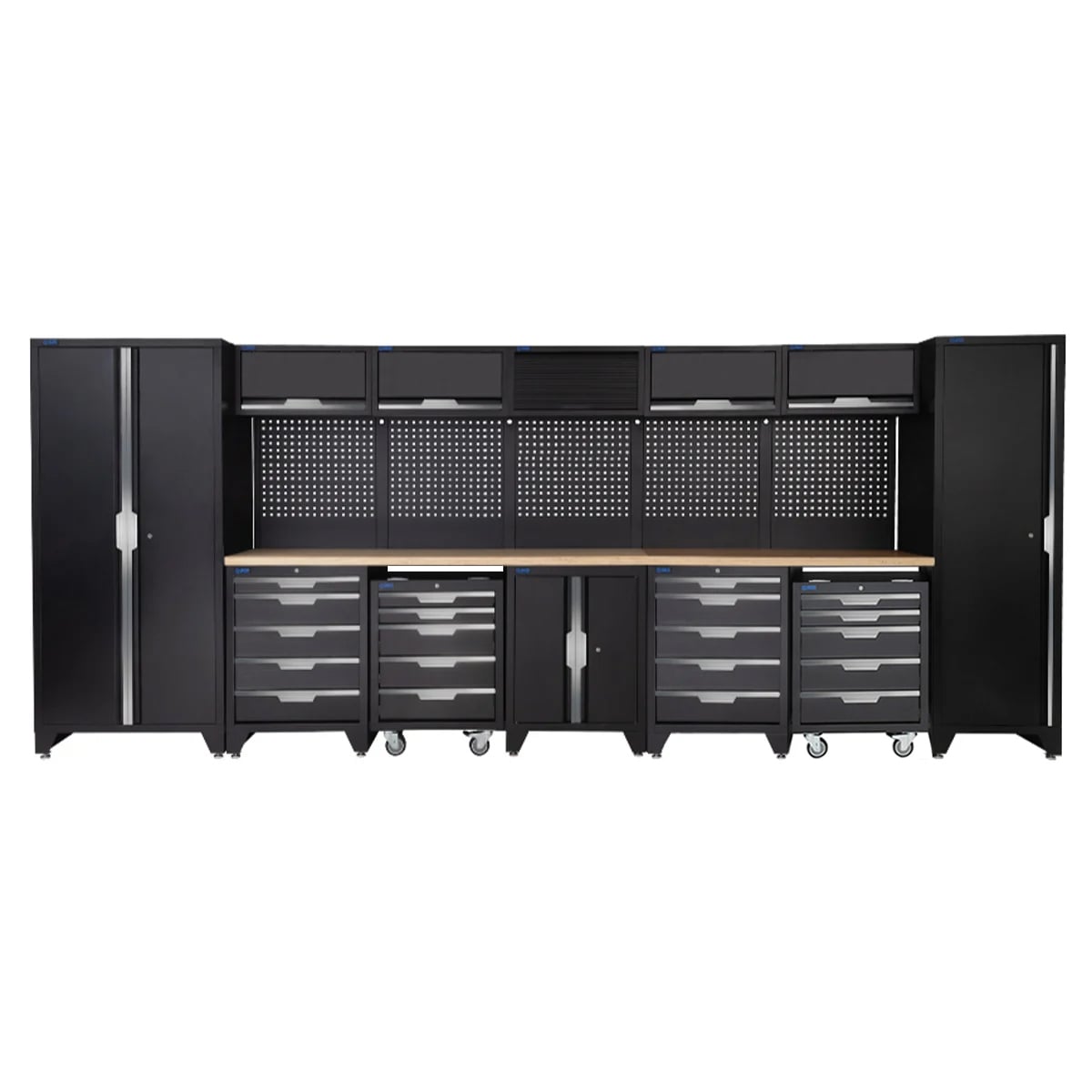 SGS 17pc Garage Storage System | 15 Drawers | Pressed Wood Worktop | Tall Single & Double Cabinets |2x Floor Cabinet | 5x Upper Cabinets