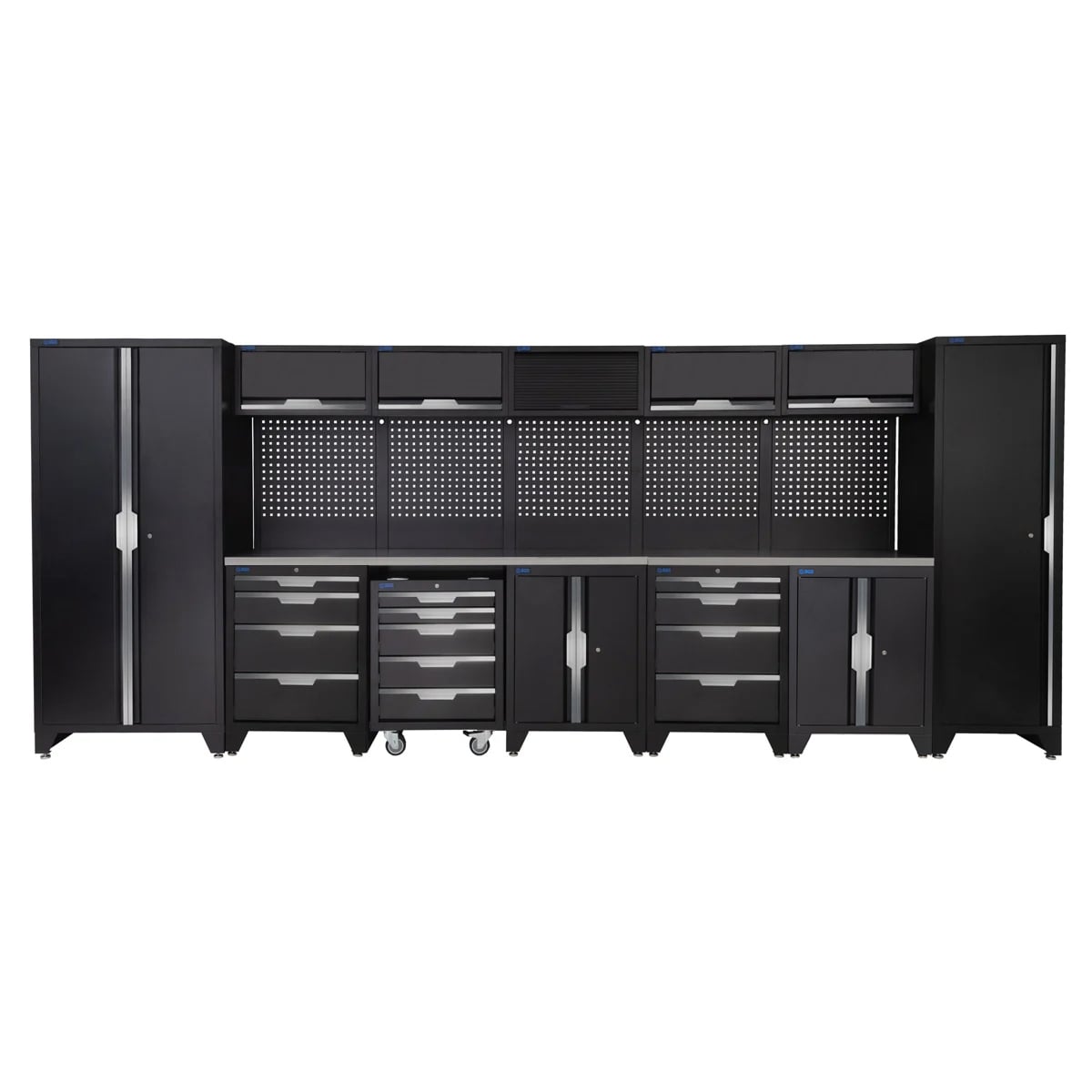 SGS 17pc Garage Storage System | 13 Drawers | Stainless Steel Worktop | Tall Single & Double Cabinets | 2x Floor Cabinet | Mobile Cabinet | 5x Upper Cabinets