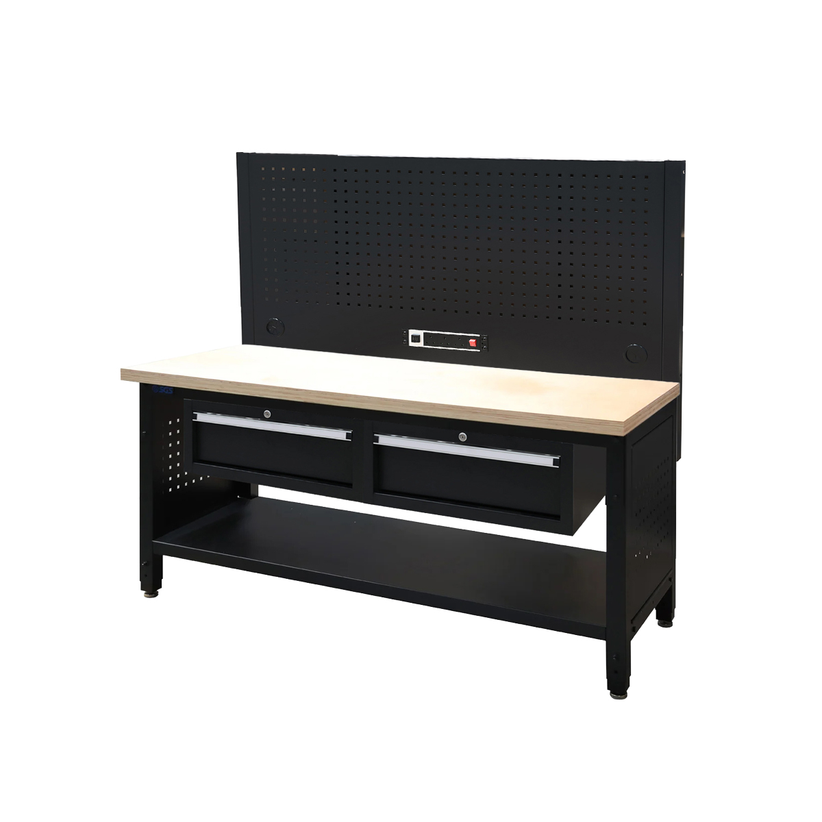 SGS 60in Modular Workstation - Wood Worktop | Pegboard | Power Strip | 2x Drawers