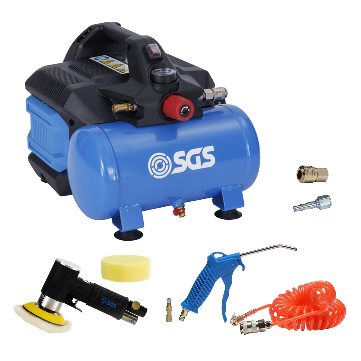 SGS 6 Litre Silent Oil‑Free Air Compressor With Mini Polisher & Blower Kit – 3.9CFM 0.75HP 6L