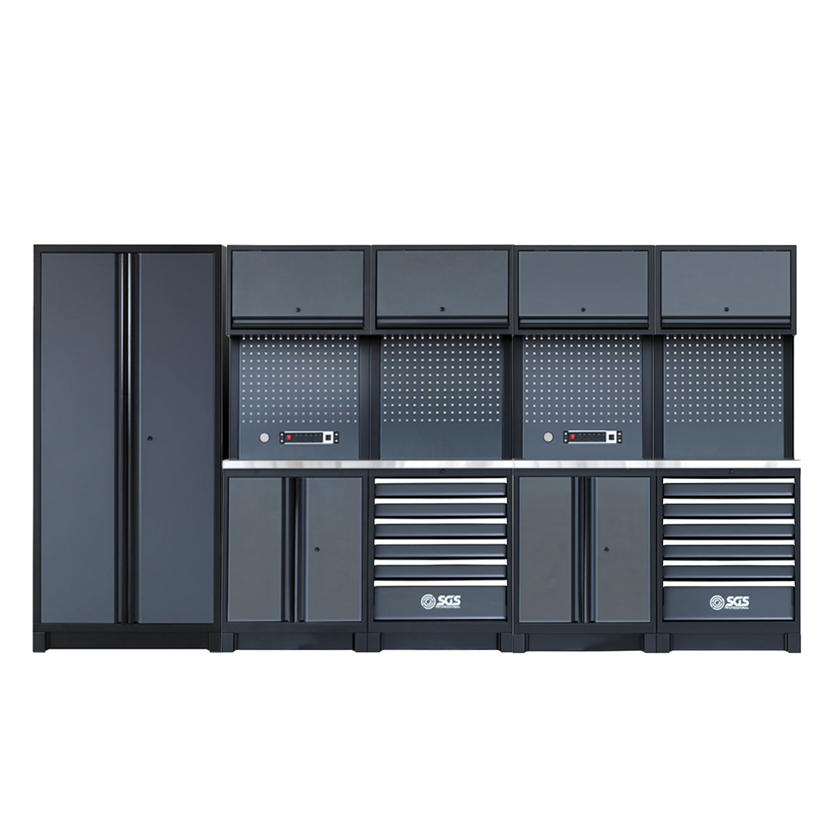 Heavy Duty Garage Storage System | Dual Powerstrip Cabinets | Tall Double Cabinet